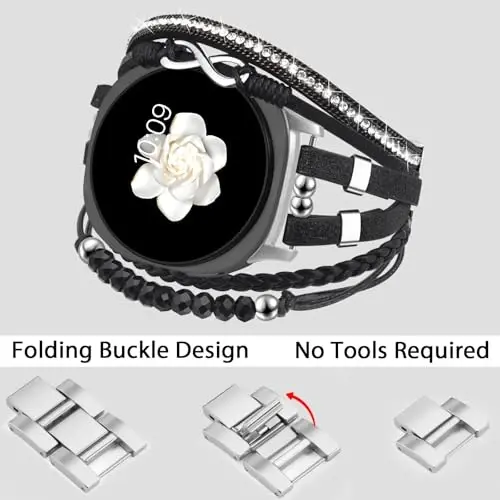 Boho Leather Bracelet for Samsung Galaxy Watch 8/7/6/5/4 Band 40mm 44mm Women, 20mm Handmade Multilayer Beaded Watch Bands for Watch 8 6 Classic 43mm/Watch 5 Pro/Watch4 Classic 42mm/Galaxy Active 2 - 3