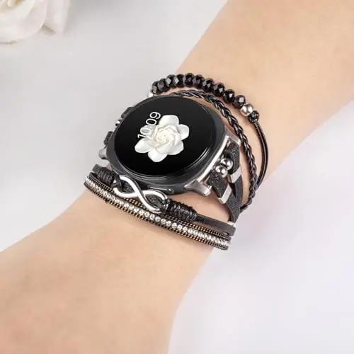 Boho Leather Bracelet for Samsung Galaxy Watch 8/7/6/5/4 Band 40mm 44mm Women, 20mm Handmade Multilayer Beaded Watch Bands for Watch 8 6 Classic 43mm/Watch 5 Pro/Watch4 Classic 42mm/Galaxy Active 2 - 4