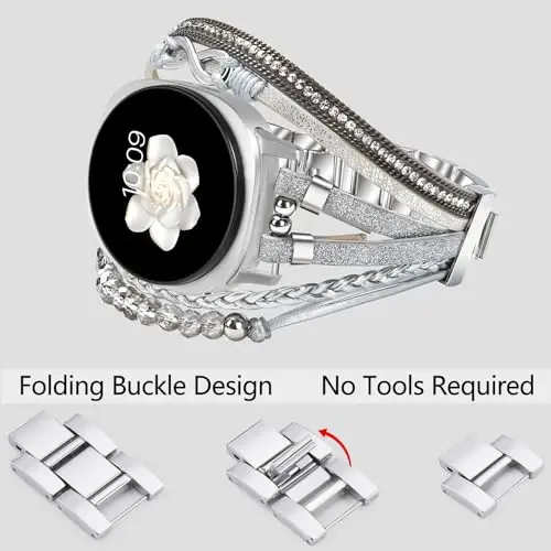 Boho Leather Bracelet for Samsung Galaxy Watch 8/7/6/5/4 Band 40mm 44mm Women, 20mm Handmade Multilayer Beaded Watch Bands for Watch 8 6 Classic 43mm/Watch 5 Pro/Watch4 Classic 42mm/Galaxy Active 2 - 3