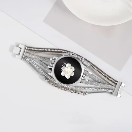 Boho Leather Bracelet for Samsung Galaxy Watch 8/7/6/5/4 Band 40mm 44mm Women, 20mm Handmade Multilayer Beaded Watch Bands for Watch 8 6 Classic 43mm/Watch 5 Pro/Watch4 Classic 42mm/Galaxy Active 2 - 5