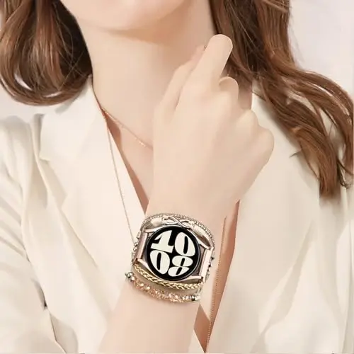 Boho Leather Bracelet for Samsung Galaxy Watch 8/7/6/5/4 Band 40mm 44mm Women, 20mm Handmade Multilayer Beaded Watch Bands for Watch 8 6 Classic 43mm/Watch 5 Pro/Watch4 Classic 42mm/Galaxy Active 2 - 2