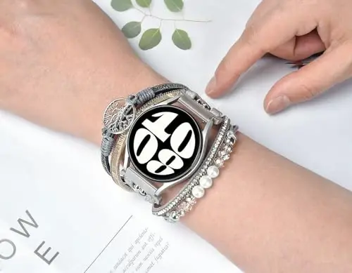 Boho Leather Bracelet for Samsung Galaxy Watch 8/7/6/5/4 Band 40mm 44mm Women, 20mm Handmade Multilayer Beaded Watch Bands for Watch 8 6 Classic 43mm/Watch 5 Pro/Watch4 Classic 42mm/Galaxy Active 2 - 4