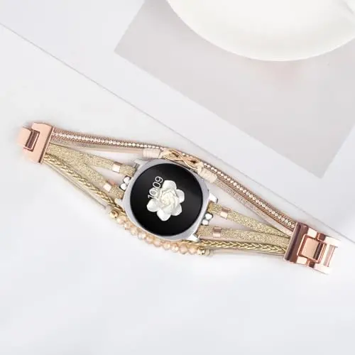 Boho Leather Bracelet for Samsung Galaxy Watch 8/7/6/5/4 Band 40mm 44mm Women, 20mm Handmade Multilayer Beaded Watch Bands for Watch 8 6 Classic 43mm/Watch 5 Pro/Watch4 Classic 42mm/Galaxy Active 2 - 5