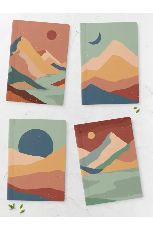 Boho Stripeless Notebook Set - 4 Pieces - 14cm*20cm - 64 Pages-Colorful XI - POSTIFULL