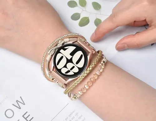 Boho teri bilaguzuk Samsung Galaxy Watch 8/7/6/5/4 uchun 40mm 44mm ayollar, 20mm qo'lda ishlangan ko'p qatlamli munchoqli soat bilaguzuklari Watch 8 6 Classic 43mm/Watch 5 Pro/Watch4 Classic 42mm/Galaxy Active 2 uchun - 4