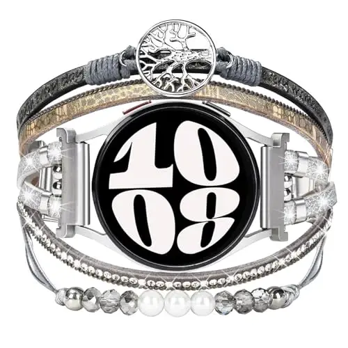 Boho teri bilaguzuk Samsung Galaxy Watch 8/7/6/5/4 uchun 40mm 44mm ayollar, 20mm qo'lda yasalgan ko'p qatlamli munchoqli bilaguzuklar Watch 8 6 Classic 43mm/Watch 5 Pro/Watch4 Classic 42mm/Galaxy Active 2 uchun - 1