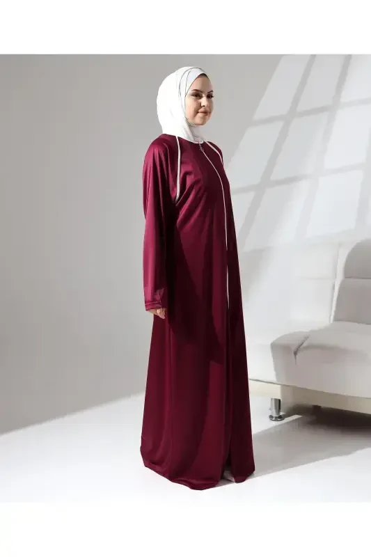 Бойдан Фермуар Капамалы Денье Гюнлюк Оверсайз Намаз Ферадже - Бордо-Бордо - 1