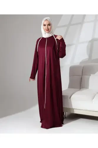 Бойдан Фермуар Капамалы Денье Гюнлюк Оверсайз Намаз Ферадже - Бордо-Бордо - 3