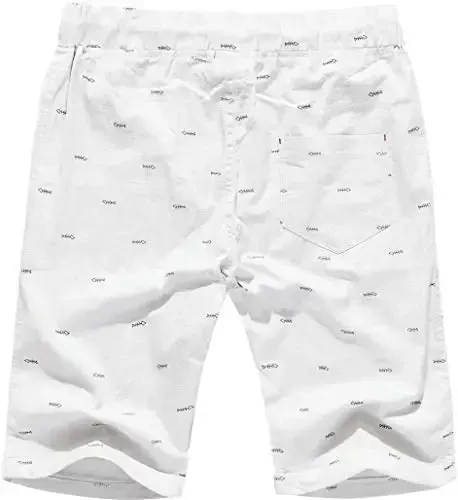 Boisouey Men's Linen Casual Classic Fit Short Summer Beach Shorts - BOISOUEY (1)