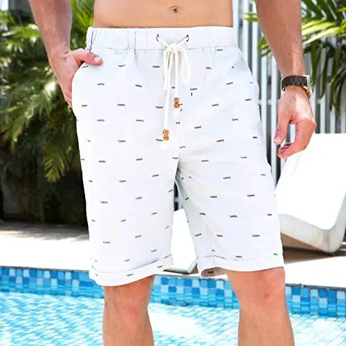 Boisouey Men's Linen Casual Classic Fit Short Summer Beach Shorts - 3