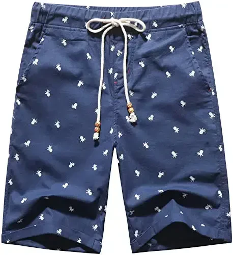 Boisouey Men's Linen Casual Classic Fit Short Summer Beach Shorts 