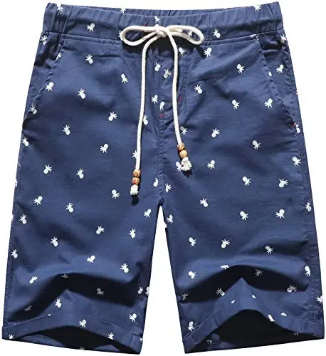 Boisouey Men's Linen Casual Classic Fit Short Summer Beach Shorts - 1