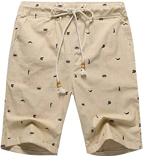 Boisouey Men's Linen Casual Classic Fit Short Summer Beach Shorts - 6