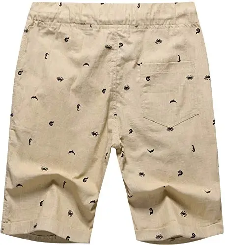 Boisouey Men's Linen Casual Classic Fit Short Summer Beach Shorts - 7
