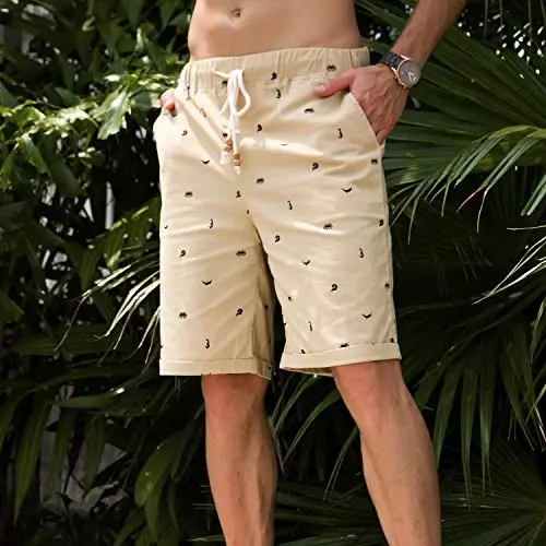 Boisouey Men's Linen Casual Classic Fit Short Summer Beach Shorts - 9