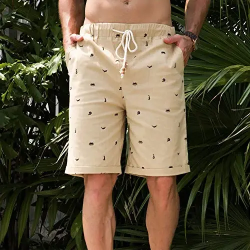Boisouey Men's Linen Casual Classic Fit Short Summer Beach Shorts - 3