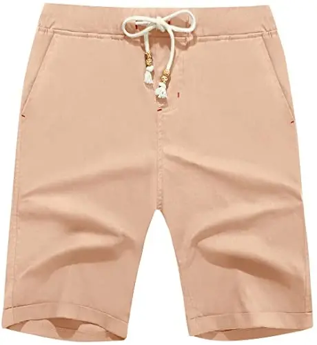 Boisouey Men's Linen Casual Classic Fit Short Summer Beach Shorts - 1