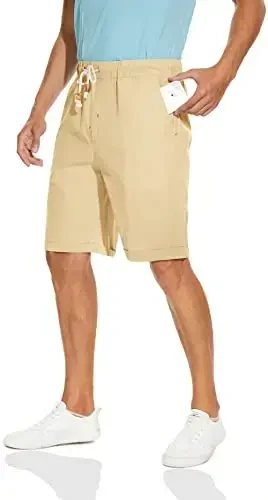 Boisouey Men's Linen Casual Classic Fit Short Summer Beach Shorts - 4