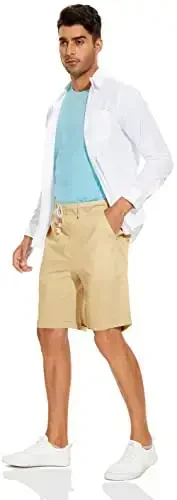 Boisouey Men's Linen Casual Classic Fit Short Summer Beach Shorts - 5