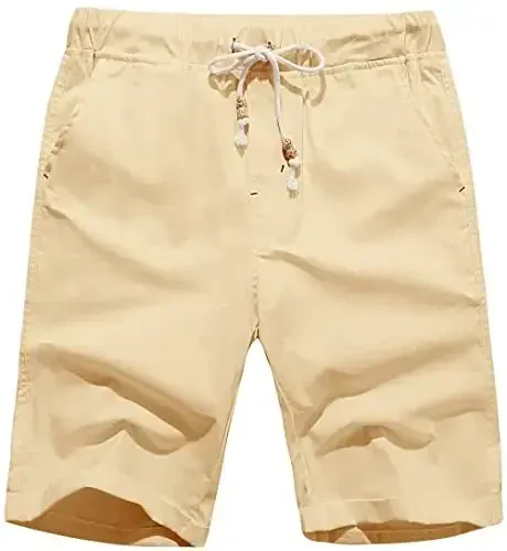 Boisouey Men's Linen Casual Classic Fit Short Summer Beach Shorts 
