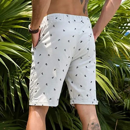 Boisouey Men's Linen Casual Classic Fit Short Summer Beach Shorts - 5