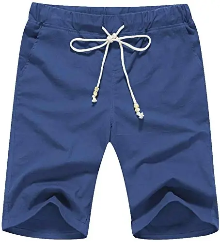 Boisouey Men's Linen Casual Classic Fit Short Summer Beach Shorts - 1
