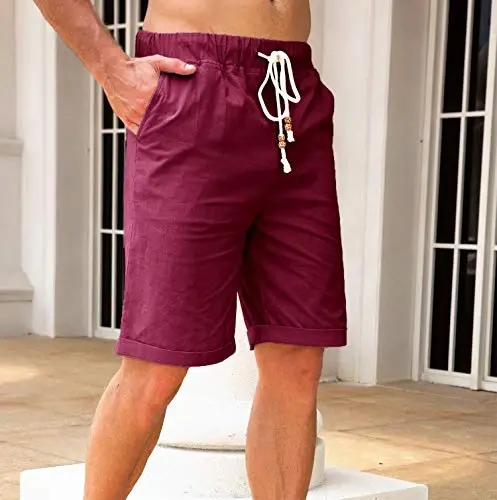 Boisouey Men's Linen Casual Classic Fit Short Summer Beach Shorts - 5