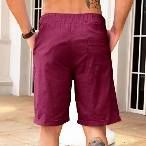 Boisouey Men's Linen Casual Classic Fit Short Summer Beach Shorts - 6
