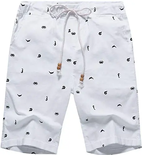 Boisouey Men's Linen Casual Classic Fit Short Summer Beach Shorts 