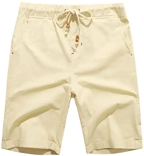 Boisouey Men's Linen Casual Classic Fit Short Summer Beach Shorts - 1