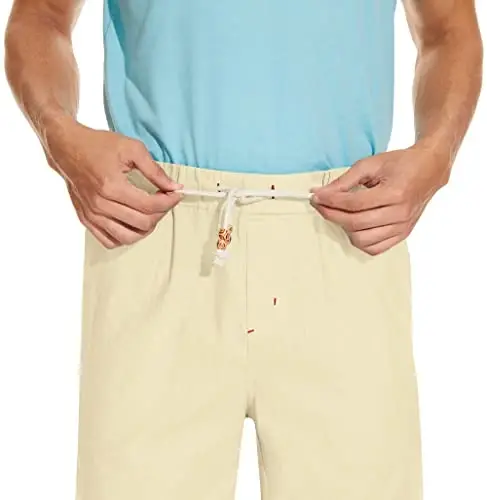 Boisouey Men's Linen Casual Classic Fit Short Summer Beach Shorts - 3