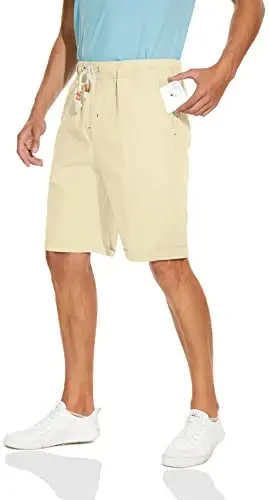 Boisouey Men's Linen Casual Classic Fit Short Summer Beach Shorts - 4