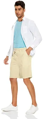 Boisouey Men's Linen Casual Classic Fit Short Summer Beach Shorts - 5