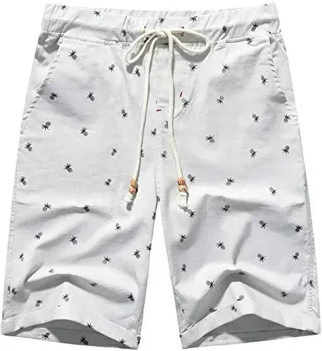 Boisouey Men's Linen Casual Classic Fit Short Summer Beach Shorts 