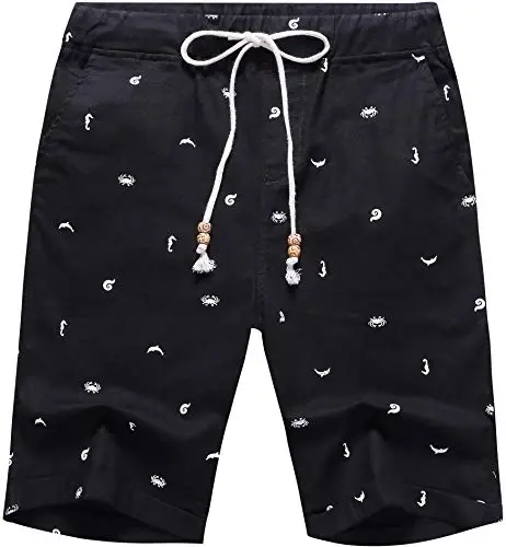 Boisouey Men's Linen Casual Classic Fit Short Summer Beach Shorts 