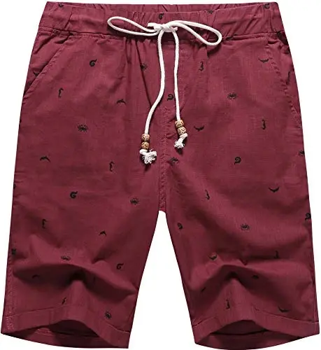 Boisouey Men's Linen Casual Classic Fit Short Summer Beach Shorts 