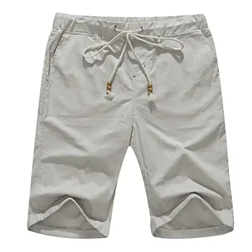 Boisouey Men's Linen Casual Classic Fit Short Summer Beach Shorts - BOISOUEY