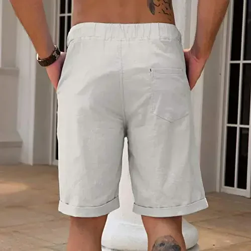 Boisouey Men's Linen Casual Classic Fit Short Summer Beach Shorts - 6