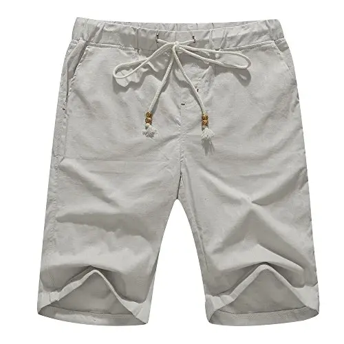 Boisouey Men's Linen Casual Classic Fit Short Summer Beach Shorts 