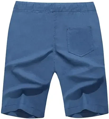 Boisouey Men's Linen Casual Classic Fit Short Summer Beach Shorts - 2