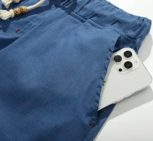 Boisouey Men's Linen Casual Classic Fit Short Summer Beach Shorts - 5