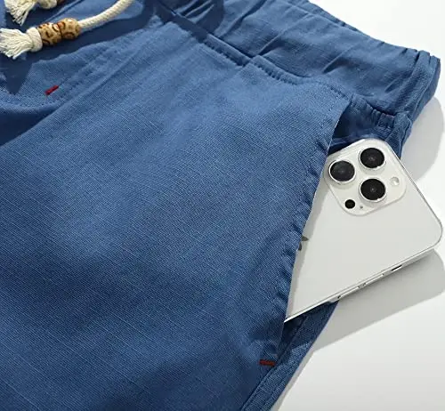 Boisouey Men's Linen Casual Classic Fit Short Summer Beach Shorts - 5