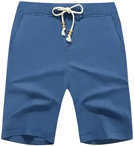 Boisouey Men's Linen Casual Classic Fit Short Summer Beach Shorts 
