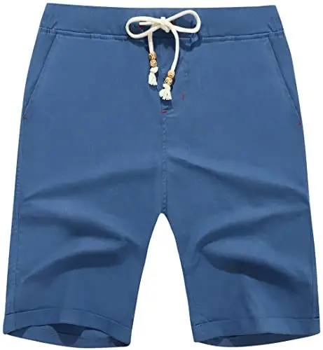 Boisouey Men's Linen Casual Classic Fit Short Summer Beach Shorts - 1