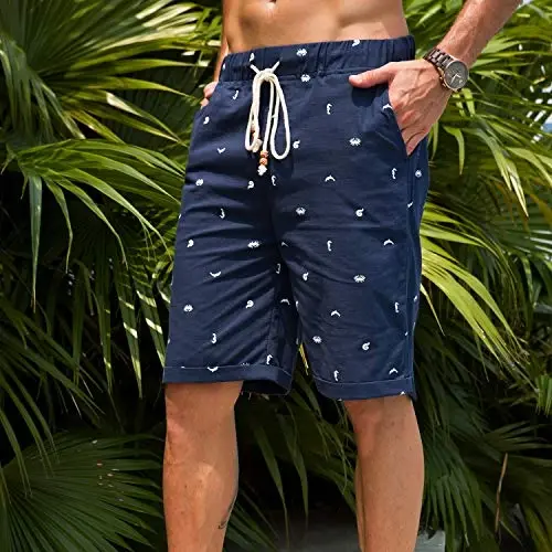 Boisouey Men's Linen Casual Classic Fit Short Summer Beach Shorts - 9