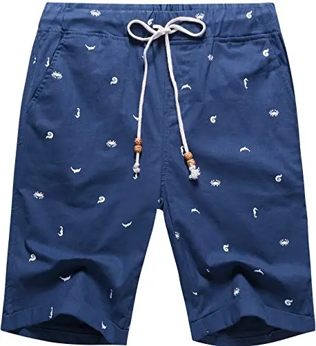 Boisouey Men's Linen Casual Classic Fit Short Summer Beach Shorts 