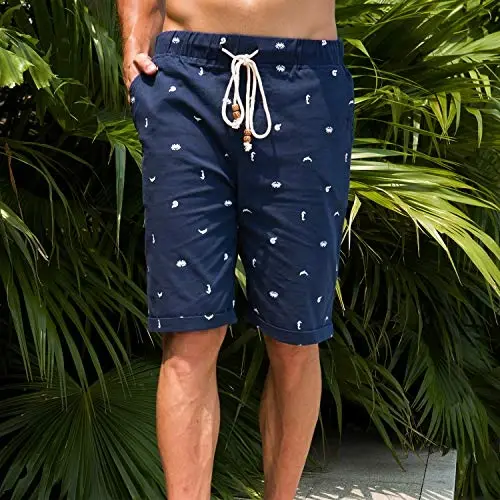 Boisouey Men's Linen Casual Classic Fit Short Summer Beach Shorts - 3