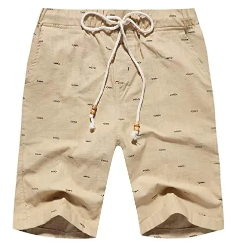 Boisouey Men's Linen Casual Classic Fit Short Summer Beach Shorts 