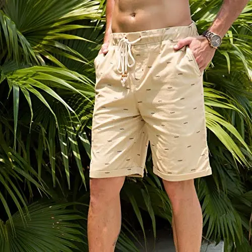 Boisouey Men's Linen Casual Classic Fit Short Summer Beach Shorts - 4