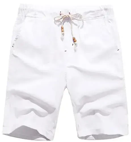 Boisouey Men's Linen Casual Classic Fit Short Summer Beach Shorts - Modazone